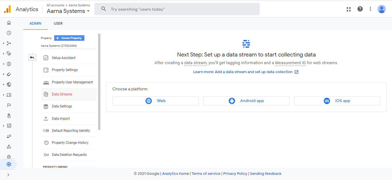 Google Analytics Setup Data Stream